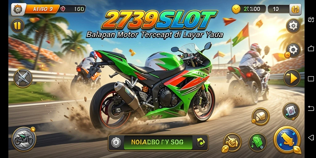 Tampilan gameplay seru dalam 2739SLOT saat balapan motor.