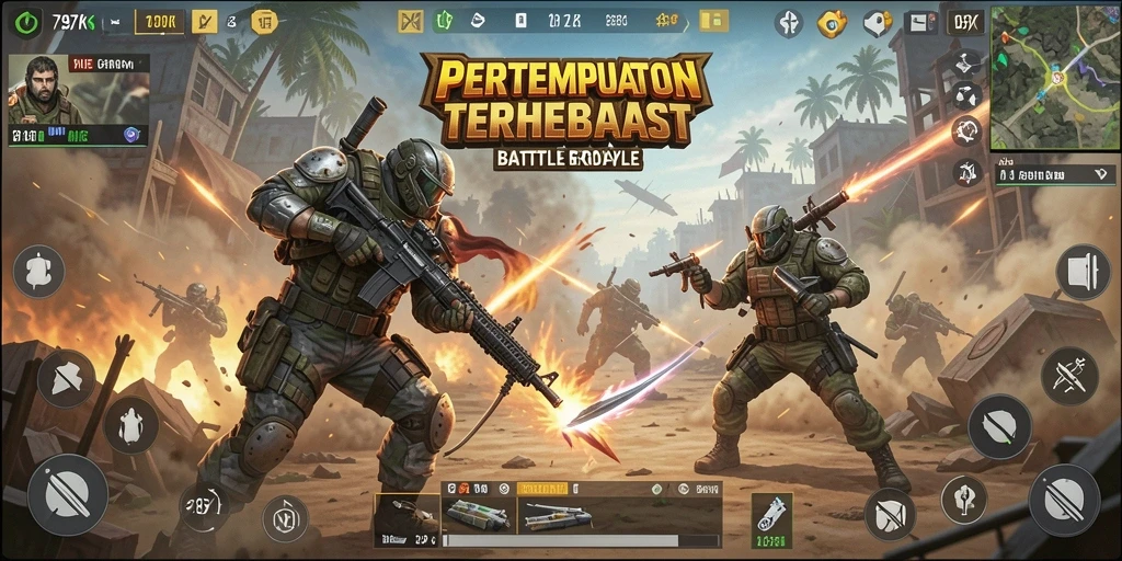 Screenshot gameplay 797K menampilkan aksi pertempuran seru.
