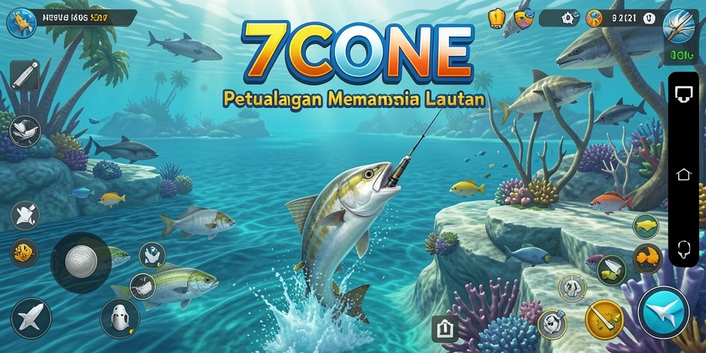 Screenshot utama 7CONE menampilkan gameplay memancing yang seru dan realistis.