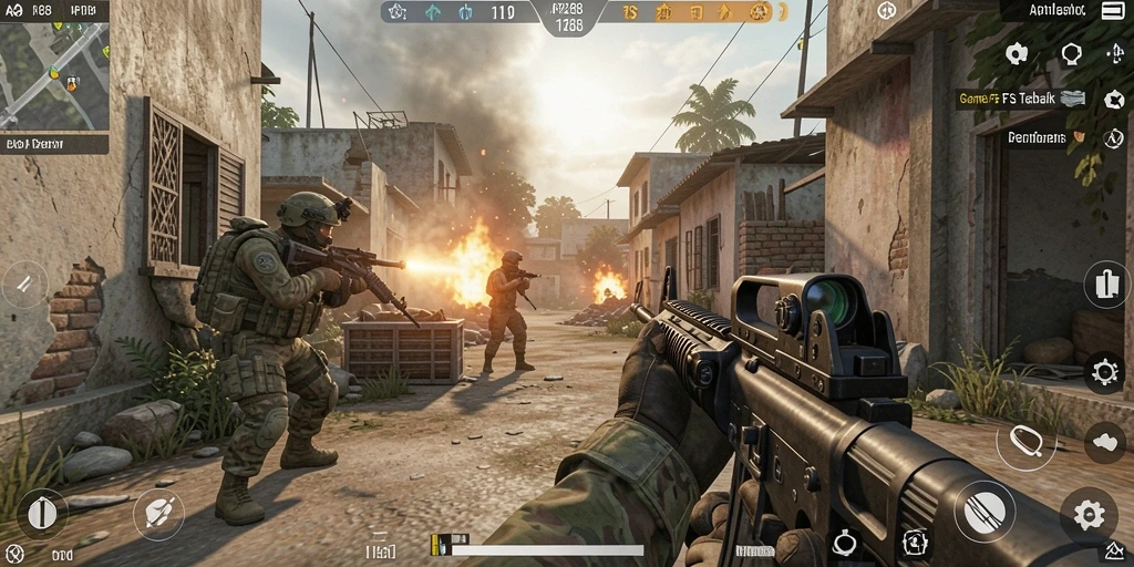 Tangkapan layar menunjukkan aksi menegangkan dalam gameplay FPS API288.