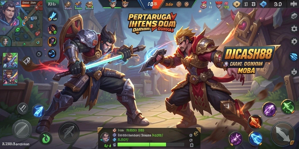 Tangkapan layar utama IDCASH88 menampilkan aksi seru dalam pertarungan MOBA.