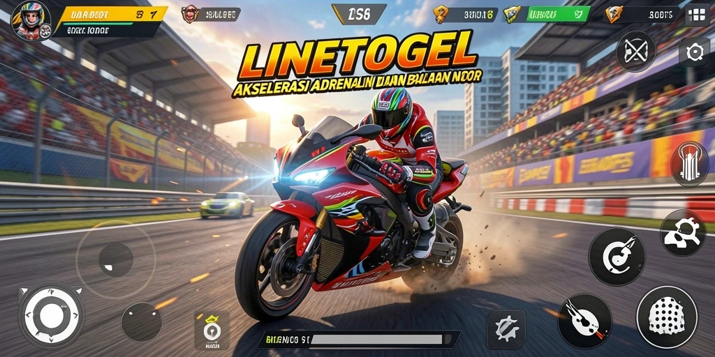 Tampilan gameplay seru dalam balapan motor di LINETOGEL.