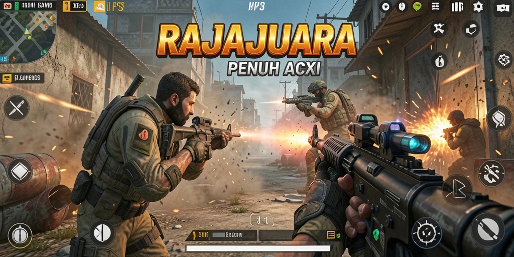 Skrinsut gameplay RAJAJUARA menampilkan aksi tembak-menembak yang mendebarkan.
