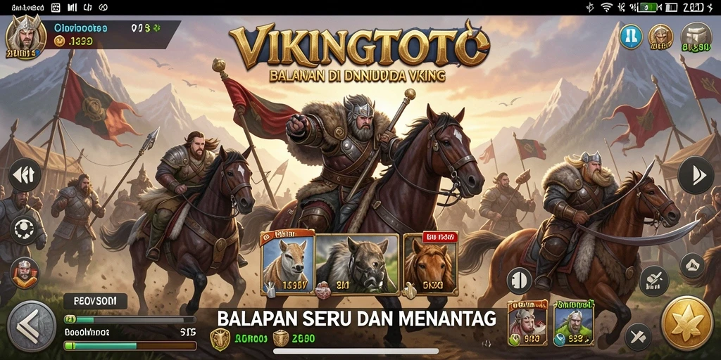 Screenshot VIKINGTOTO menunjukkan aksi balapan seru di trek Viking.